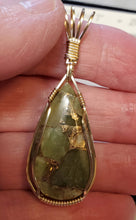 Load image into Gallery viewer, Custom Wire Wrapped Peridot with Bronze set:Earrings, Necklace/Pendant 14kgf
