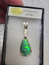 Load image into Gallery viewer, Custom Wire Wrapped Green Synthetic Opal Necklace/Pendant Sterling Silver
