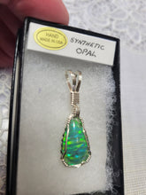 Load image into Gallery viewer, Custom Wire Wrapped Green Synthetic Opal Necklace/Pendant Sterling Silver