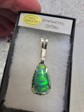 Load image into Gallery viewer, Custom Wire Wrapped Green Synthetic Opal Necklace/Pendant Sterling Silver