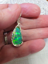 Load image into Gallery viewer, Custom Wire Wrapped Green Synthetic Opal Necklace/Pendant Sterling Silver
