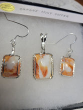 Load image into Gallery viewer, Custom Wire Wrapped Orange Spiny Oyster Set: Earrings Necklace/Pendant Sterling Silver