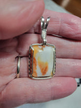 Load image into Gallery viewer, Custom Wire Wrapped Orange Spiny Oyster Set: Earrings Necklace/Pendant Sterling Silver