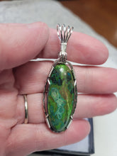 Load image into Gallery viewer, Custom Wire Wrapped Parrot Wing Chrysocolla Necklace/Pendant Sterling Silver