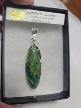 Load image into Gallery viewer, Custom Wire Wrapped Parrot Wing Chrysocolla Necklace/Pendant Sterling Silver