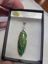 Load image into Gallery viewer, Custom Wire Wrapped Parrot Wing Chrysocolla Necklace/Pendant Sterling Silver