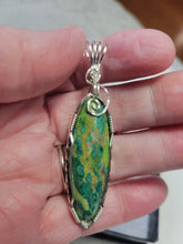 Load image into Gallery viewer, Custom Wire Wrapped Parrot Wing Chrysocolla Necklace/Pendant Sterling Silver