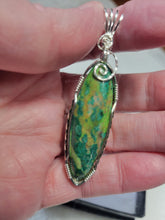 Load image into Gallery viewer, Custom Wire Wrapped Parrot Wing Chrysocolla Necklace/Pendant Sterling Silver