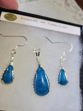 Load image into Gallery viewer, Custom Wire Wrapped Kingman Turquoise Set: Earrings. Necklace/Pendant Sterling Silver