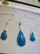Load image into Gallery viewer, Custom Wire Wrapped Kingman Turquoise Set: Earrings. Necklace/Pendant Sterling Silver