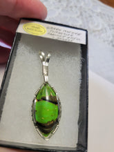 Load image into Gallery viewer, Custom Wire Wrapped Green Mojave Turquoise Abalone Shell & Bronze necklace/Pendant Sterling Silver