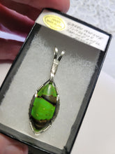 Load image into Gallery viewer, Custom Wire Wrapped Green Mojave Turquoise Abalone Shell & Bronze necklace/Pendant Sterling Silver