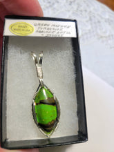 Load image into Gallery viewer, Custom Wire Wrapped Green Mojave Turquoise Abalone Shell & Bronze necklace/Pendant Sterling Silver