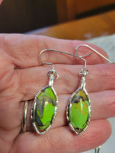 Load image into Gallery viewer, Custom Wire Wrapped Green Mojave Turquoise Abalone Shell & Bronze Set: Earrings, Necklace/Pendant Sterling Silver