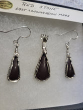 Load image into Gallery viewer, Custom Cut Polished & Wire Wrapped Redstone Set: Necklace/Pendant & Earrings Sterling Silver