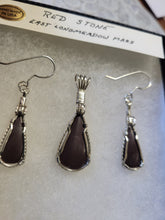 Load image into Gallery viewer, Custom Cut Polished & Wire Wrapped Redstone Set: Necklace/Pendant & Earrings Sterling Silver