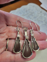 Load image into Gallery viewer, Custom Cut Polished & Wire Wrapped Redstone Set: Necklace/Pendant & Earrings Sterling Silver