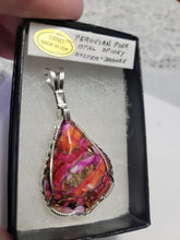 Load image into Gallery viewer, Custom Wire Wrapped Peruvian Pink Opal Spiney Oyster & Bronze Pendant Sterling Silver