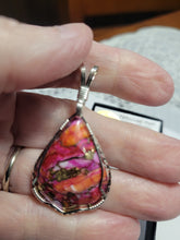 Load image into Gallery viewer, Custom Wire Wrapped Peruvian Pink Opal Spiney Oyster & Bronze Pendant Sterling Silver