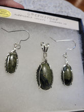 Load image into Gallery viewer, Custom Wire Wrapped Greenstone Set: Earrings, Necklace/Pendant Sterling Silver