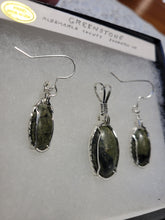 Load image into Gallery viewer, Custom Wire Wrapped Greenstone Set: Earrings, Necklace/Pendant Sterling Silver