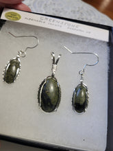 Load image into Gallery viewer, Custom Wire Wrapped Greenstone Set: Earrings, Necklace/Pendant Sterling Silver