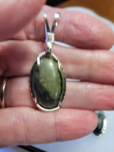 Load image into Gallery viewer, Custom Wire Wrapped Greenstone Set: Earrings, Necklace/Pendant Sterling Silver