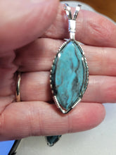 Load image into Gallery viewer, Custom Wire Wrapped Water Web Turquoise Set: Earrings, Necklace/Pendant Sterling Silver