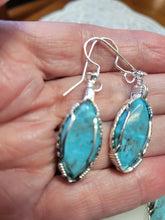 Load image into Gallery viewer, Custom Wire Wrapped Water Web Turquoise Set: Earrings, Necklace/Pendant Sterling Silver