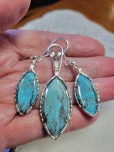 Load image into Gallery viewer, Custom Wire Wrapped Water Web Turquoise Set: Earrings, Necklace/Pendant Sterling Silver