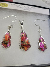 Load image into Gallery viewer, Custom Wire Wrapped Peruvian Pink Opal Spiney Oyster & Bronze Set: Pendant/Necklace Earrings Sterling Silver