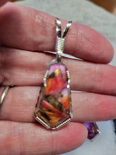Load image into Gallery viewer, Custom Wire Wrapped Peruvian Pink Opal Spiney Oyster & Bronze Set: Pendant/Necklace Earrings Sterling Silver