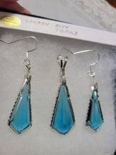 Load image into Gallery viewer, Custom Wire Wrapped Faceted London Blue Topaz Set: Necklace/Pendant Earrings Sterling Silver