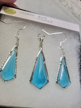 Load image into Gallery viewer, Custom Wire Wrapped Faceted London Blue Topaz Set: Necklace/Pendant Earrings Sterling Silver