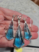 Load image into Gallery viewer, Custom Wire Wrapped Faceted London Blue Topaz Set: Necklace/Pendant Earrings Sterling Silver