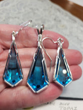Load image into Gallery viewer, Custom Wire Wrapped Faceted London Blue Topaz Set: Necklace/Pendant Earrings Sterling Silver