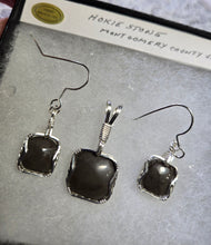 Load image into Gallery viewer, Custom Wire Wrapper Polished Hokie Stone Virginia Tech Gray Quarry Set: Earrings, Necklace/Pendant Sterling Silver
