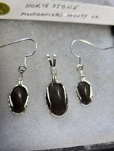 Load image into Gallery viewer, Custom Wire Wrapped Polished Hokie Stone Virginia Tech Gray Quarry Set: Earrings, Necklace/Pendant Sterling Silver