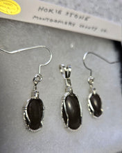 Load image into Gallery viewer, Custom Wire Wrapped Polished Hokie Stone Virginia Tech Gray Quarry Set: Earrings, Necklace/Pendant Sterling Silver