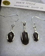 Load image into Gallery viewer, Custom Wire Wrapped Polished Hokie Stone Virginia Tech Gray Quarry Set: Earrings, Necklace/Pendant Sterling Silver
