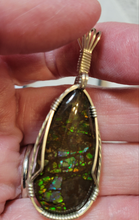 Load image into Gallery viewer, Custom Wire Wrapped Ammolite Necklace/Pendant Sterling Silver