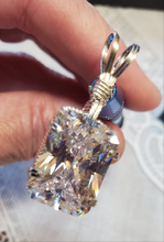 Load image into Gallery viewer, Custom Wire Wrapped Facet Simulated Diamond Necklace/Pendant Sterling Silver