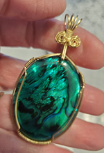 Load image into Gallery viewer, Custom Wire Wrapped Green Paua Shell Necklace/Pendant 14kgf