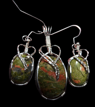 Load image into Gallery viewer, Custom Wire Wrapped Ms Virginia Unakite Set: Necklace/Pendant Earrings  Sterling Silver