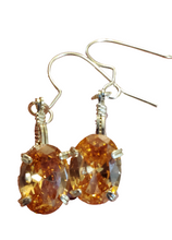 Load image into Gallery viewer, Custom Wire Wrapped Faceted Orange Sapphire Earrings Sterling Silver