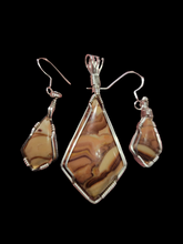 Load image into Gallery viewer, Custom Wire Wrapped Wavy Dolomite Set Necklace/Pendant Earrings Sterling Silver