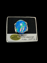 Load image into Gallery viewer, Custom Wire Wrapped Blue Lab Created (Synthetic) Opal Ring Size 6 Sterling Silver