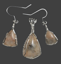 Load image into Gallery viewer, Custom Wire Wrapped Crazy Horse Monument Granite Set: Earrings Necklace Sterling Silver