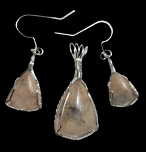 Load image into Gallery viewer, Custom Wire Wrapped Crazy Horse Monument Granite Set: Earrings Necklace Sterling Silver