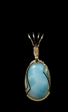 Load image into Gallery viewer, Custom Cut Polished & Wire Wrapped Larimar Necklace/Pendant 14Kgf